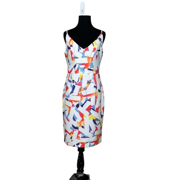 Black Halo White Vibrant Print Liaison Jevette Sheath Dress Size 6 - Picture 1 of 15